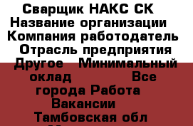 Сварщик НАКС СК › Название организации ­ Компания-работодатель › Отрасль предприятия ­ Другое › Минимальный оклад ­ 60 000 - Все города Работа » Вакансии   . Тамбовская обл.,Моршанск г.